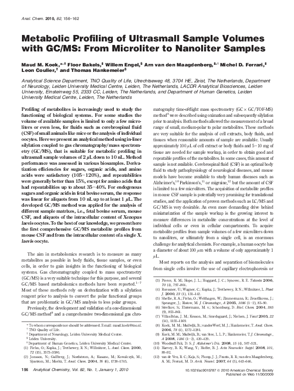  pdf metabolic profiling of ultrasmall sample volumes with gc ms from 