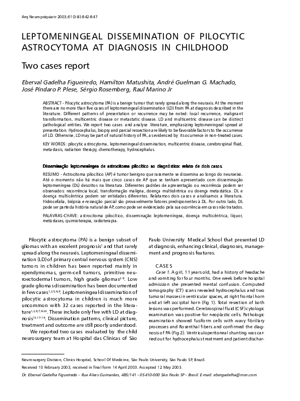 (PDF) Leptomeningeal dissemination of pilocytic astrocytoma at ...