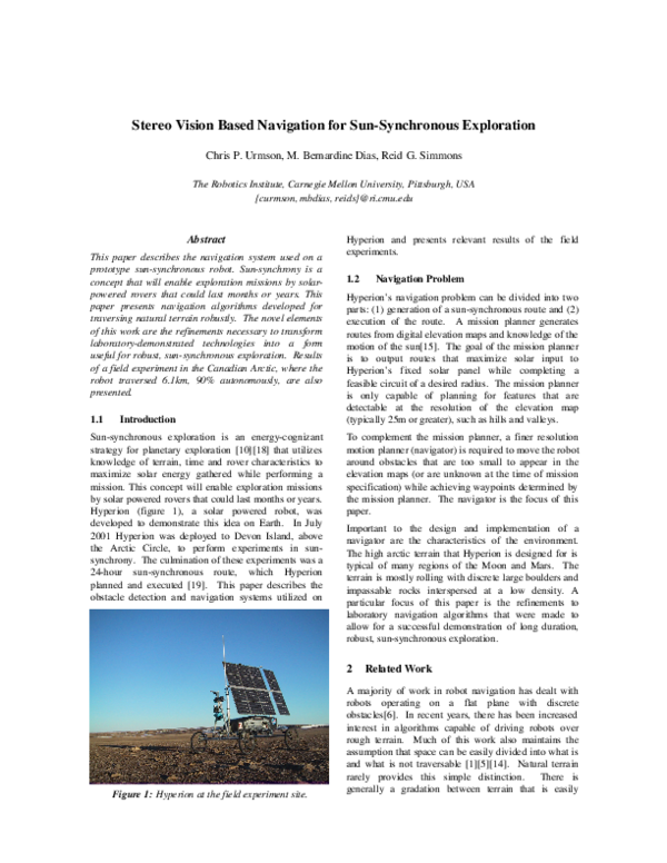 (PDF) Stereo vision based navigation for Sun-synchronous exploration