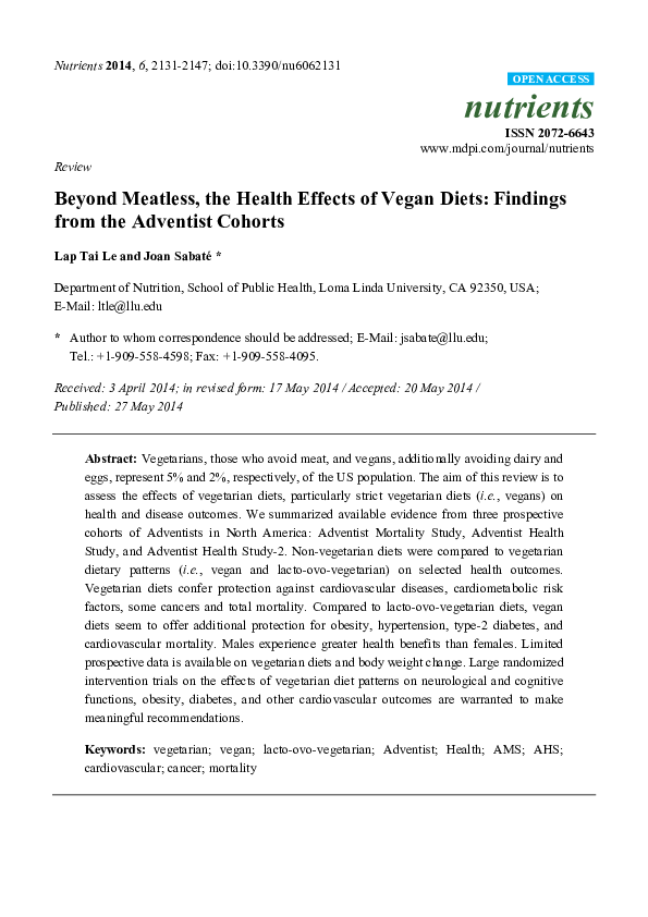 (PDF) Review Beyond Meatless, the Health Effects of Vegan Diets ...