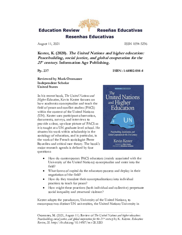 (PDF) Review of The United Nations and higher education: Peacebuilding ...