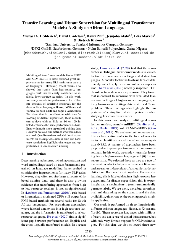 (PDF) Transfer Learning and Distant Supervision for Multilingual ...