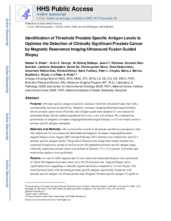 (PDF) Identification of Threshold Prostate Specific Antigen Levels to ...
