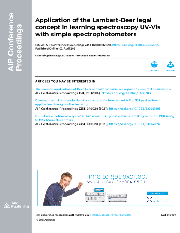 (PDF) Application of the LambertBeer legal concept in learning spectroscopy UVVis with simple