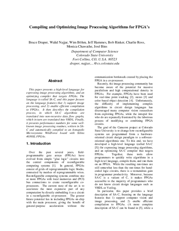 (PDF) Compiling and optimizing image processing algorithms for FPGAs