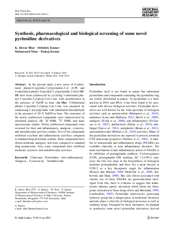 (PDF) Synthesis, Pharmacological, and Biological Screening of Novel ...