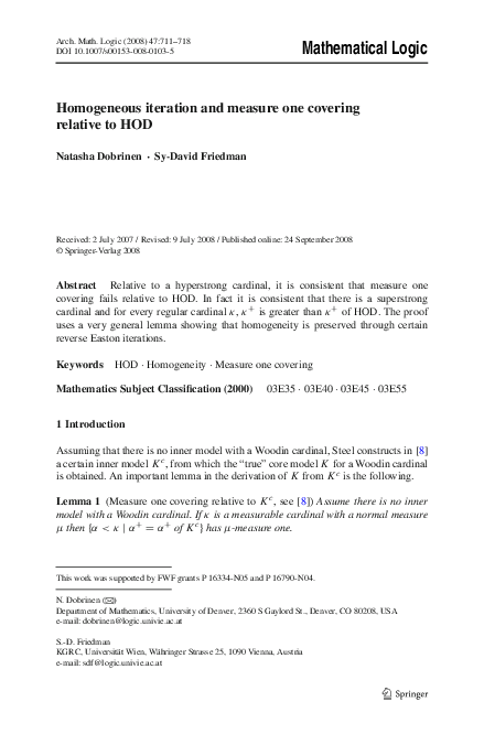 (PDF) Homogeneous iteration and measure one covering relative to HOD