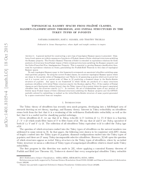 (PDF) Topological Ramsey spaces from Fraïssé classes, Ramsey ...