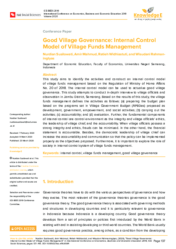 (PDF) Good Village Governance: Internal Control Model of Village Funds ...