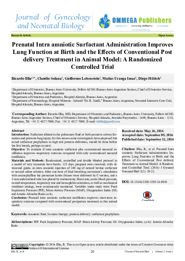 (PDF) Prenatal Intraamniotic Surfactant Administration Improves Lung ...