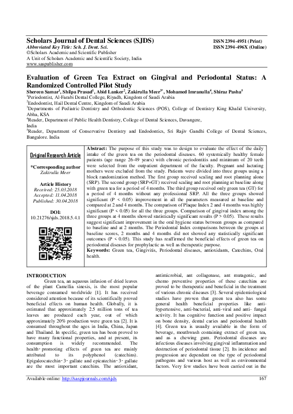 (PDF) Evaluation of Green Tea Extract on Gingival and Periodontal ...