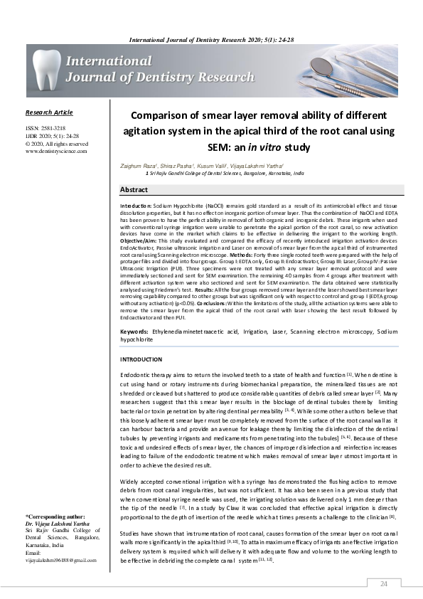 (PDF) Comparison of smear layer removal ability of different agitation