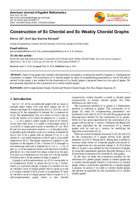 (PDF) Construction of Sc Chordal and Sc Weakly Chordal Graphs