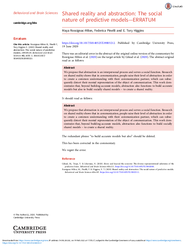 (PDF) Shared reality and abstraction: The social nature of predictive ...