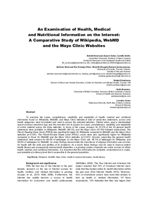 (PDF) An Examination of Health, Medical and Nutritional Information on ...
