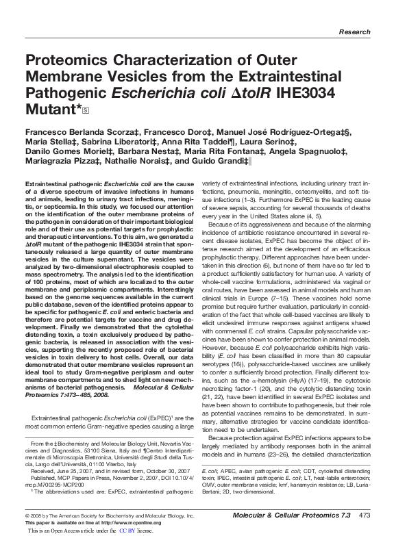 (PDF) Proteomics Characterization of Outer Membrane Vesicles from the ...