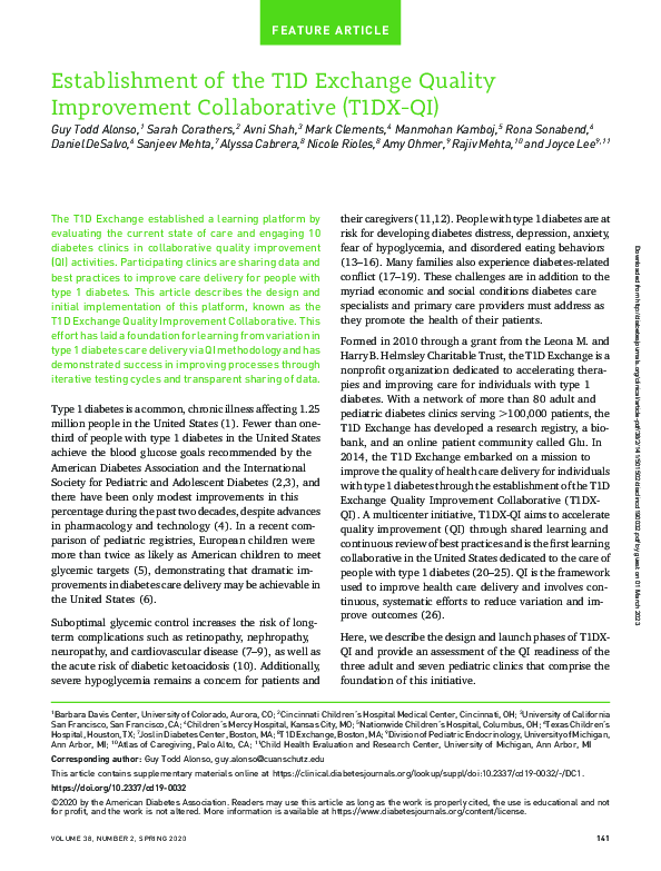 (PDF) Establishment of the T1D Exchange Quality Improvement ...
