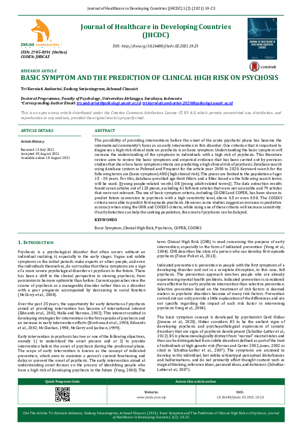 (PDF) Basic Symptom and the Prediction of Clinical High Risk on Psychosis