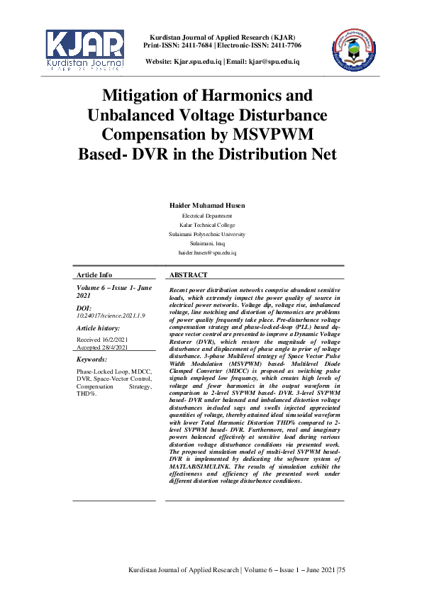 (PDF) Mitigation of Harmonics and Unbalanced Voltage Disturbance ...