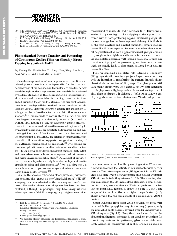 (PDF) Photochemical Pattern Transfer and Patterning of Continuous ...