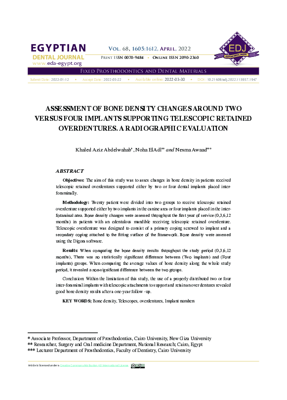 (PDF) Assessment of Bone Density Changes Around Two Versus Four ...