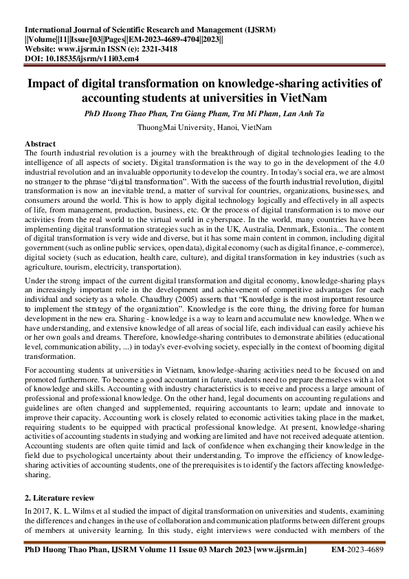 (PDF) Impact of digital transformation on knowledge-sharing activities ...