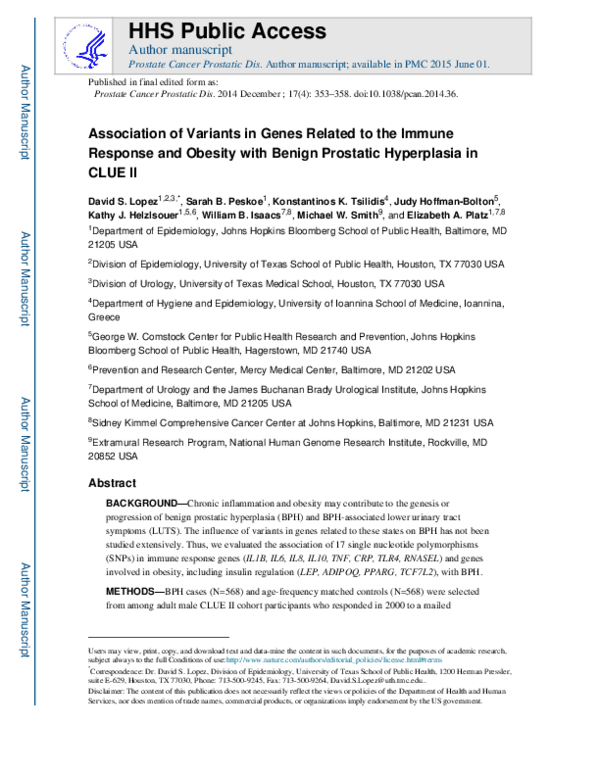 (PDF) Association of variants in genes related to the immune response ...