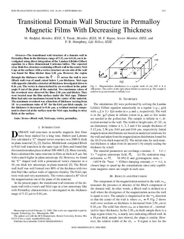(PDF) Transitional domain wall structure in Permalloy magnetic films ...