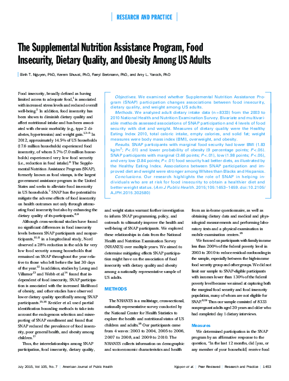 (PDF) The Supplemental Nutrition Assistance Program, Food Insecurity ...