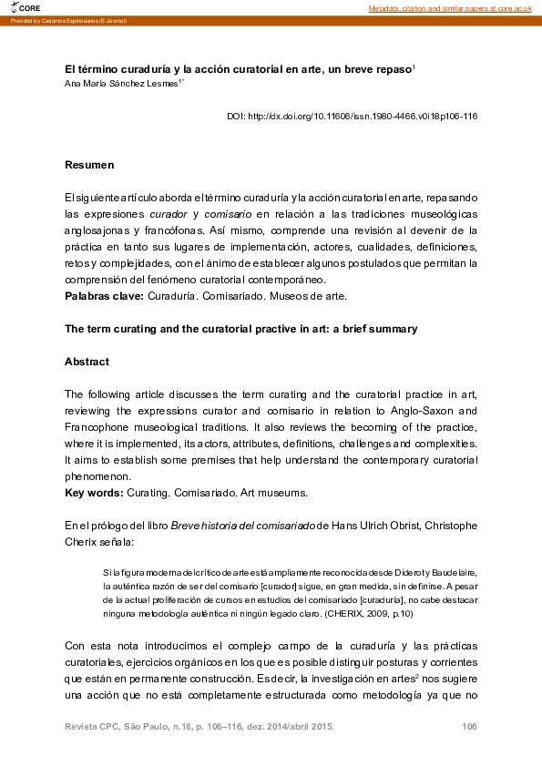 (PDF) The term curating and the curatorial practive in art: a brief summary