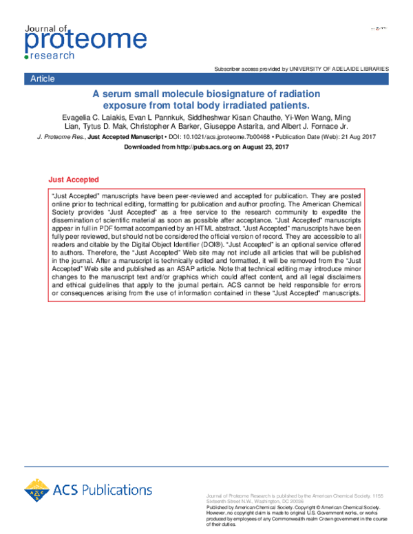 (PDF) A Serum Small Molecule Biosignature of Radiation Exposure from ...