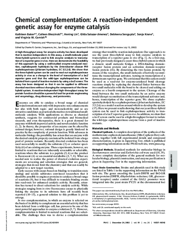 (PDF) Chemical complementation: A reaction-independent genetic assay ...