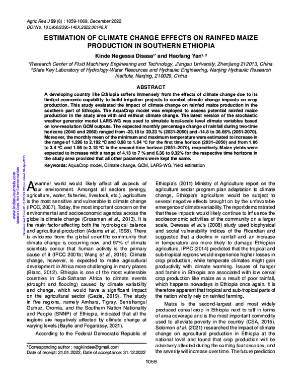 (PDF) Estimation of climate change effects on rainfed Maize production ...