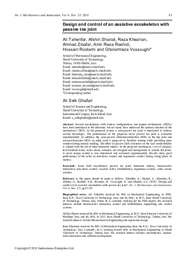 (PDF) Design and control of an assistive exoskeleton with passive toe joint