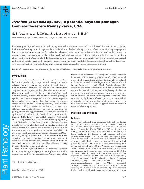 (PDF) Pythium yorkensis sp. nov., a potential soybean pathogen from ...