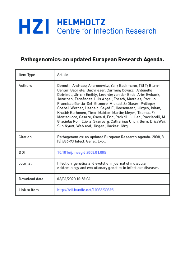 (PDF) Pathogenomics: An updated European Research Agenda