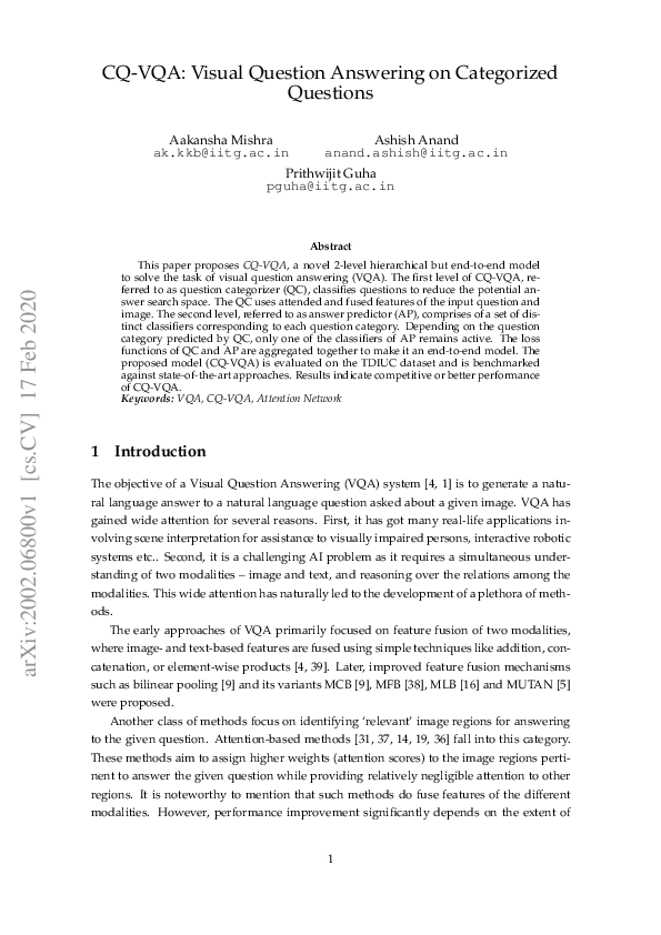 (PDF) CQ-VQA: Visual Question Answering on Categorized Questions