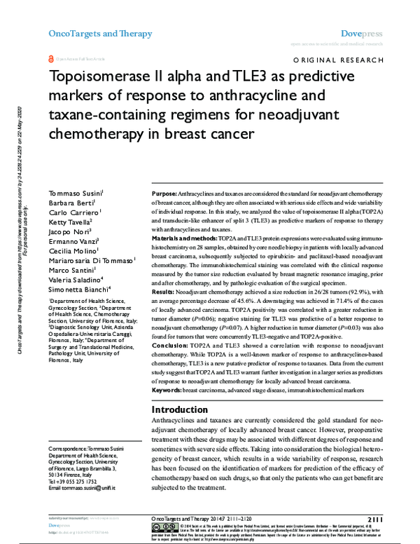 (PDF) Topoisomerase II alpha and TLE3 as predictive markers of response ...