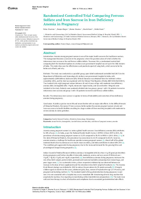 (PDF) Randomized Controlled Trial Comparing Ferrous Sulfate and Iron ...