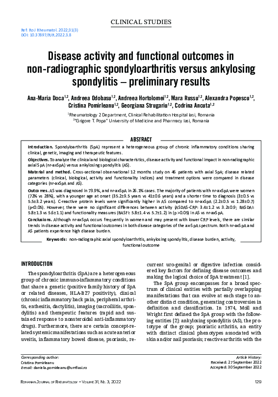 (PDF) Disease activity and functional outcomes in non-radiographic ...