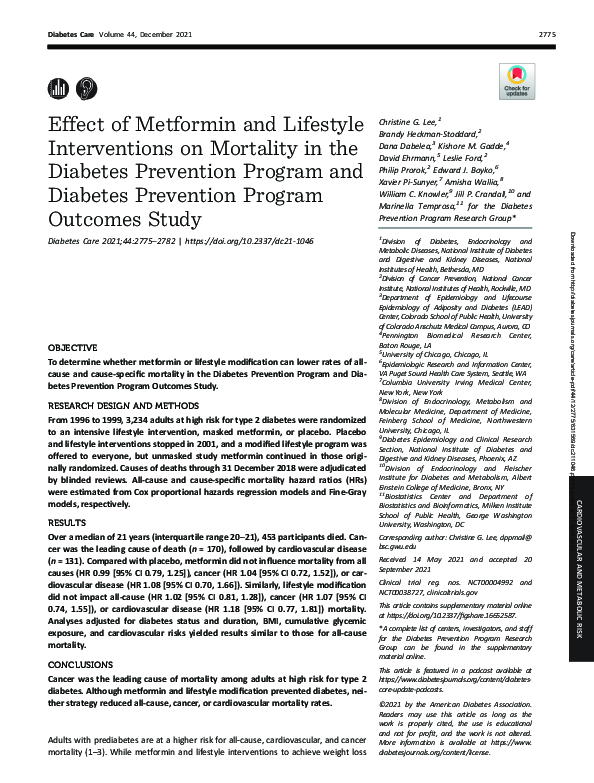 (PDF) Effect of Metformin and Lifestyle Interventions on Mortality in ...