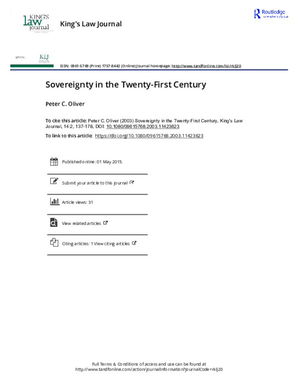 Pdf Sovereignty In The Twenty First Century Peter Oliver Academia Edu