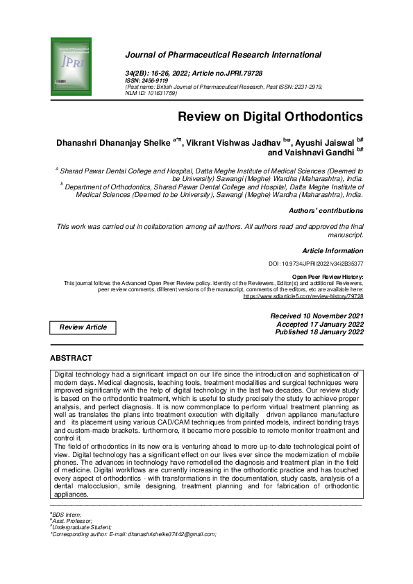 (PDF) Review on Digital Orthodontics