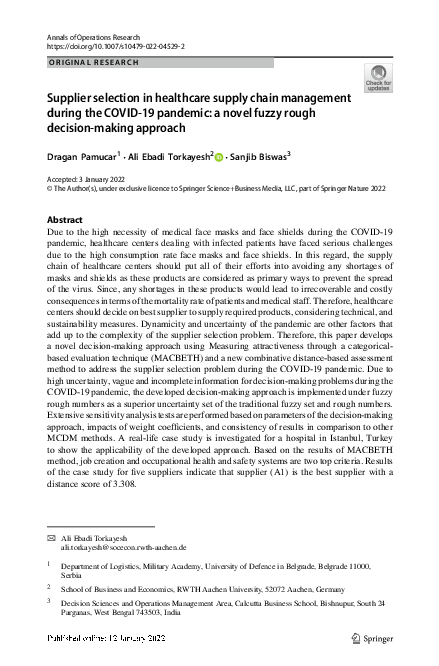 (PDF) Supplier selection in healthcare supply chain management during ...
