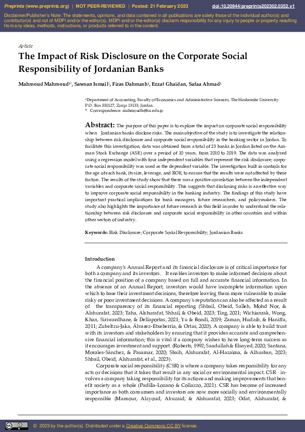 (PDF) The Impact of Risk Disclosure on the Corporate Social ...