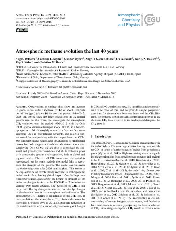 (PDF) Atmospheric methane evolution the last 40 years