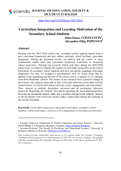 (PDF) Curriculum Integration and Learning Motivation of the Secondary ...