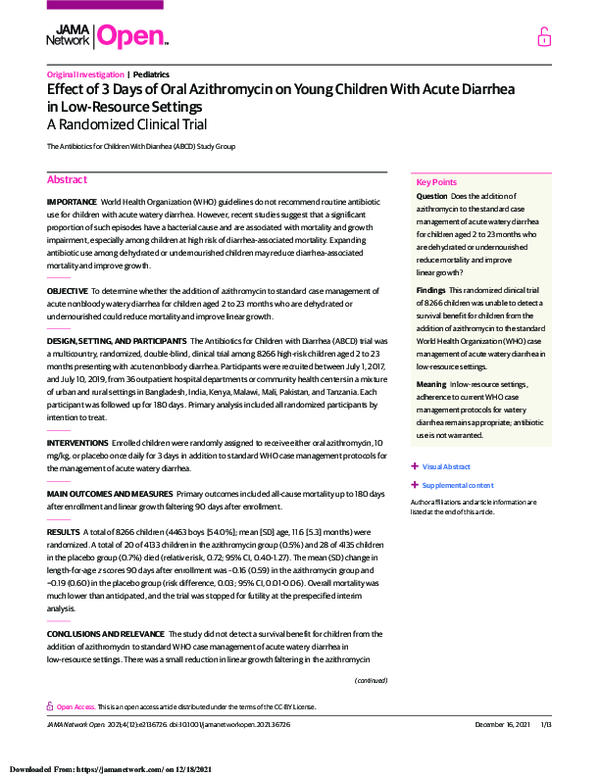 (PDF) Effect of 3 Days of Oral Azithromycin on Young Children With