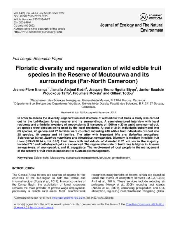 (PDF) Floristic diversity and regeneration of wild edible fruit species ...