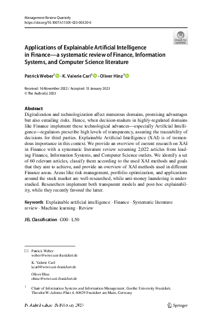 (PDF) Applications of Explainable Artificial Intelligence in Finance—a ...